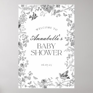 Schwarzes Toile Jouy Blumeneinladungsschild für Ba Poster