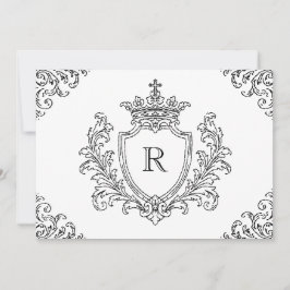 Schwarzes traditionelles Wappeninitial-Monogramm T Einladung
