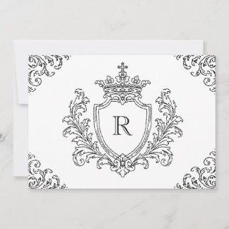 Schwarzes traditionelles Wappeninitial-Monogramm T Einladung