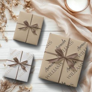 Schwarzes trendy elegantes Vor- und Nachname   Bra Geschenkpapier Set
