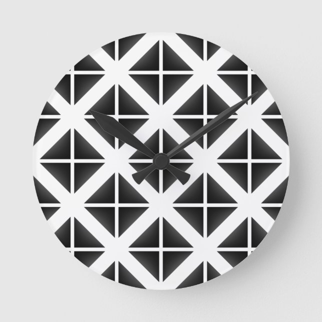 Schwarzes Trendy Triangle Muster Runde Wanduhr (Vorderseite)