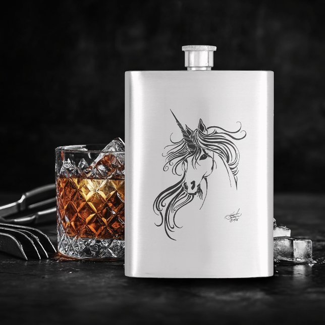 Schwarzes Tribal-Einhorn Flachmann (Von Creator hochgeladen)