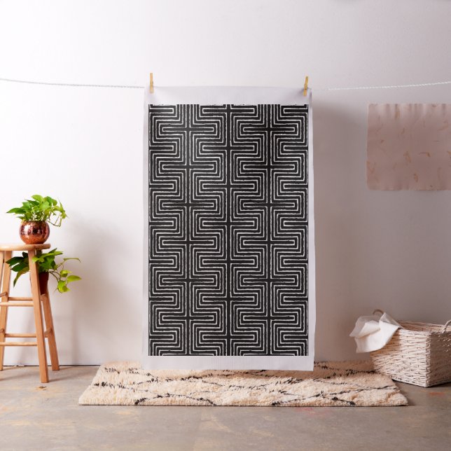 Schwarzes Tribal Maze African Pattern Textil Stoff (Beispiel)