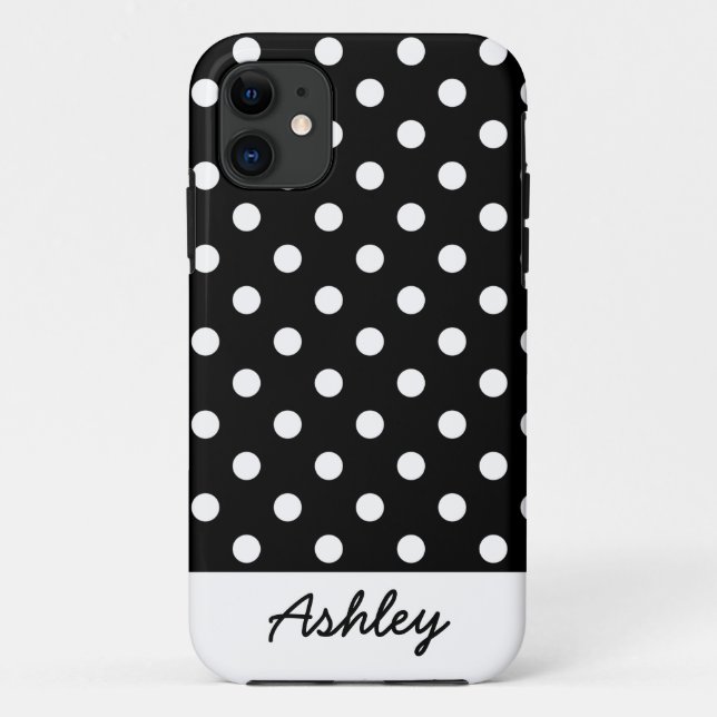 Schwarzes Tupfen-Gewohnheits-Monogramm Case-Mate iPhone Hülle (Rückseite)