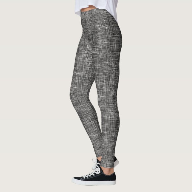 Schwarzes Tweed-Leinen-Muster  Leggings (Links)