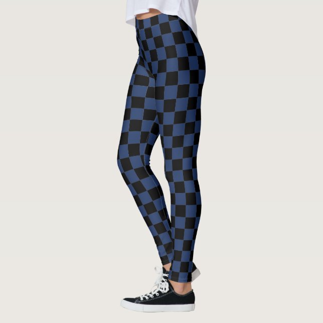 Schwarzes u. blaues Schachbrett Leggings (Links)
