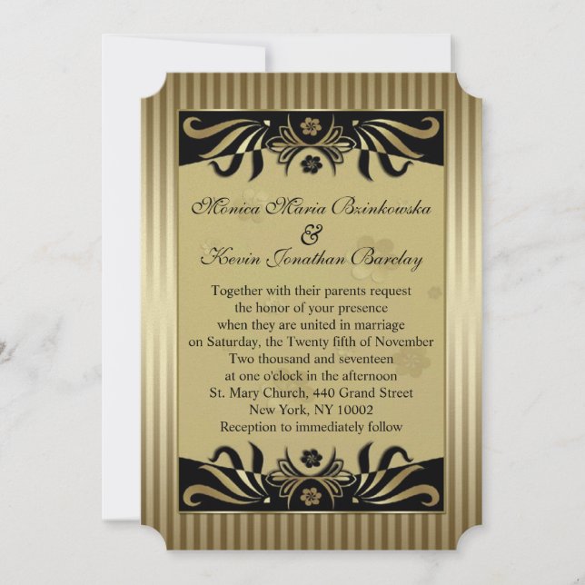 Schwarzes u. goldenes Wirbelskunst-Deko Wedding Einladung (Vorderseite)
