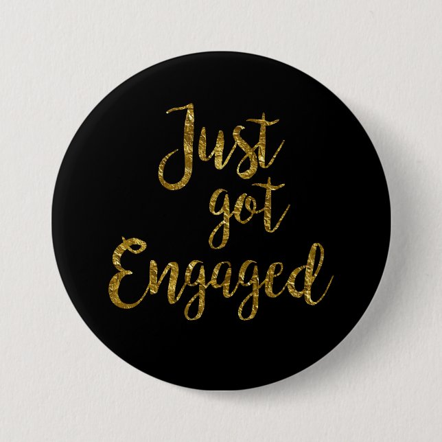 Schwarzes u. Goldskript got gerade verlobten Knopf Button (Vorderseite)