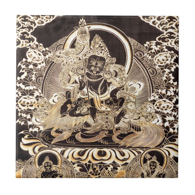 Schwarzes u. Goldtibetanische buddhistische Kunst Fliese (Vorderseite)