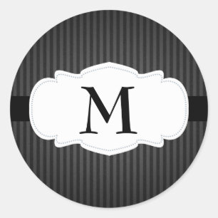 Schwarzes u. graues vertikale Streifen-Monogramm Runder Aufkleber