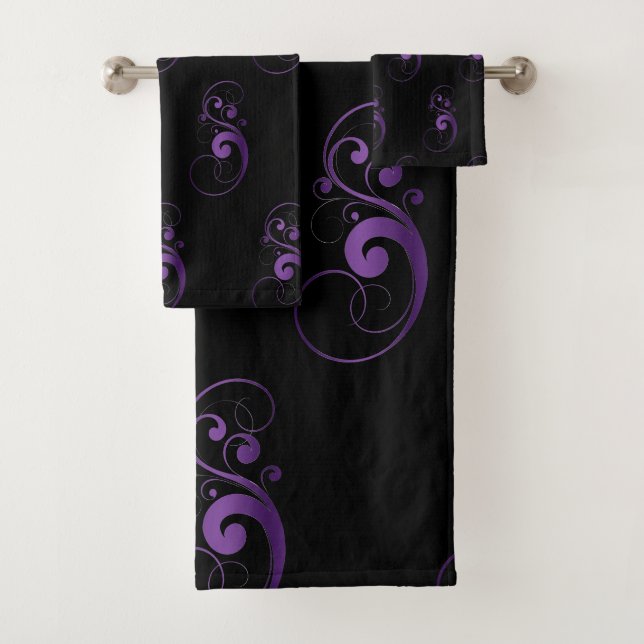 Schwarzes u. lila Strudel-Badezimmer-Tuch-Set Badhandtuch Set (Insitu)