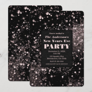 Schwarzes u. rosa Funkelnlicht-Silvester-Party Einladung
