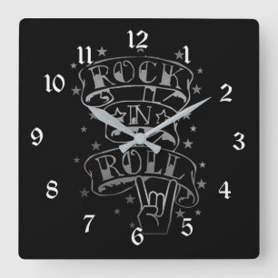 Schwarzes u. Silber-Rock-u. Quadratische Wanduhr