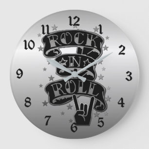 Schwarzes u. Silber-Rock-u. Rollenlogo-runde Große Wanduhr
