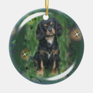 Schwarzes u. TAN-unbekümmerte Königcharles Keramik Ornament