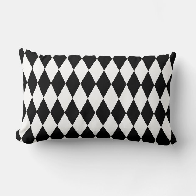 Schwarzes u. weißes Diamant-Harlekin-Muster Lendenkissen (Vorderseite)
