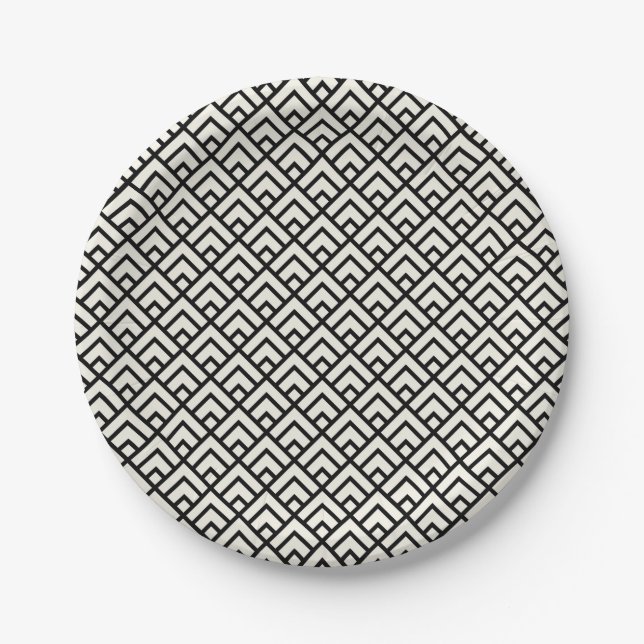 Schwarzes u. weißes geometrisches Muster Pappteller (Vorderseite)