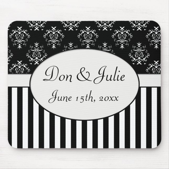 Schwarzes u. weißes gestreiftes Barock Mousepad (Vorne)