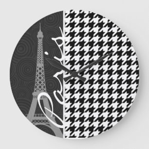Schwarzes u. weißes Hahnentrittmuster; Paris Große Wanduhr