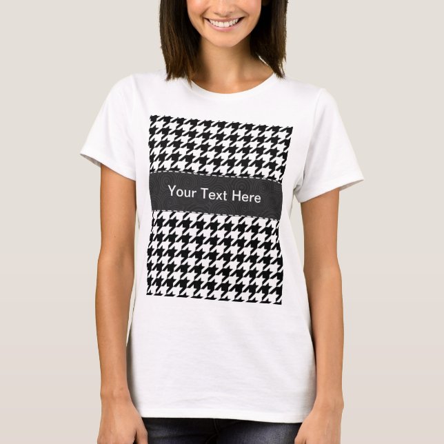 Schwarzes u. weißes Hahnentrittmuster T-Shirt (Vorderseite)