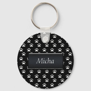 Schwarzes u. weißes Hundetatzen-Monogramm Schlüsselanhänger