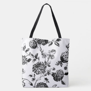 Schwarzes u. weißes modernes BlumenToile Tasche