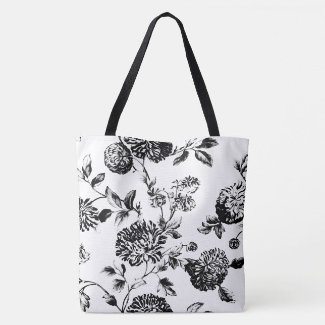 Schwarzes u. weißes modernes BlumenToile Tasche (Rückseite)