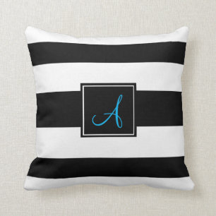 Schwarzes u. weißes Monogramm abgestreiftes Kisse Kissen