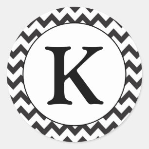 Schwarzes u. weißes Monogramm Zickzack Runder Aufkleber