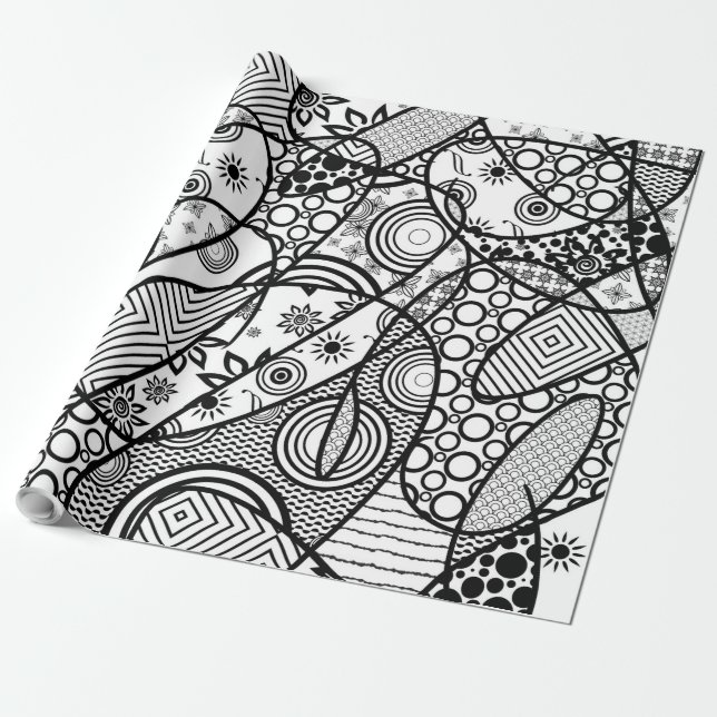 Schwarzes u. weißes Muster-Patchwork 01 Geschenkpapier (Ungerollt)