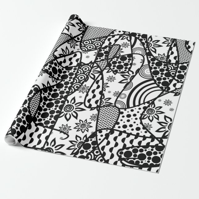 Schwarzes u. weißes Muster-Patchwork 03 Geschenkpapier (Ungerollt)