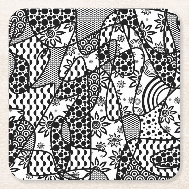 Schwarzes u. weißes Muster-Patchwork 03 Rechteckiger Pappuntersetzer (Vorderseite)