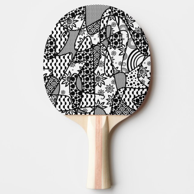 Schwarzes u. weißes Muster-Patchwork 03 Tischtennis Schläger (Vorderseite)
