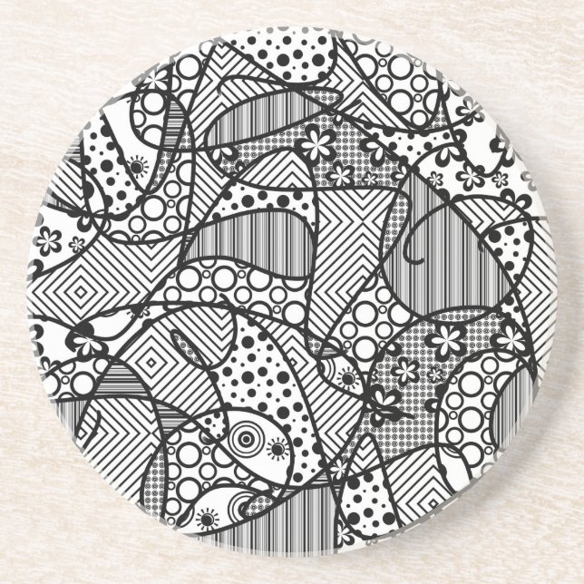 Schwarzes u. weißes Muster-Patchwork 04 Getränkeuntersetzer (Vorne)