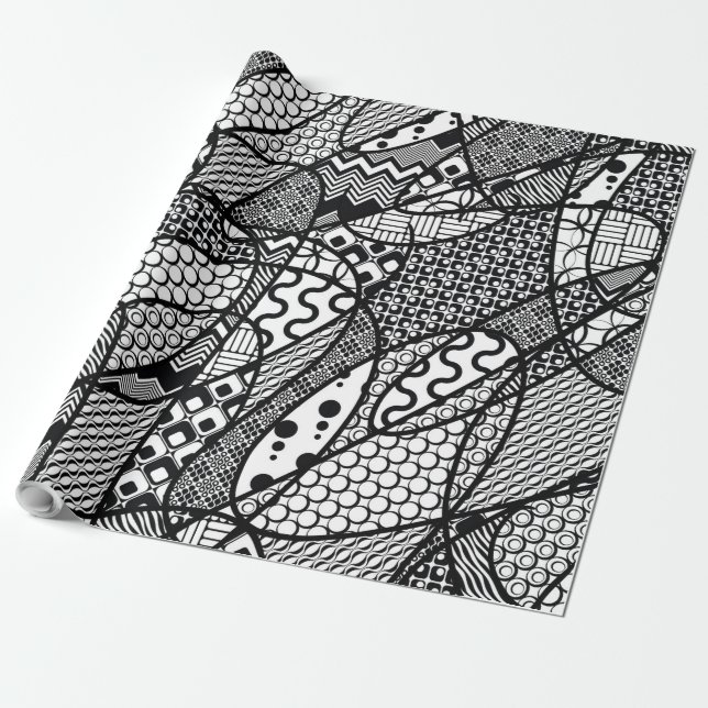 Schwarzes u. weißes Muster-Patchwork 05 Geschenkpapier (Ungerollt)