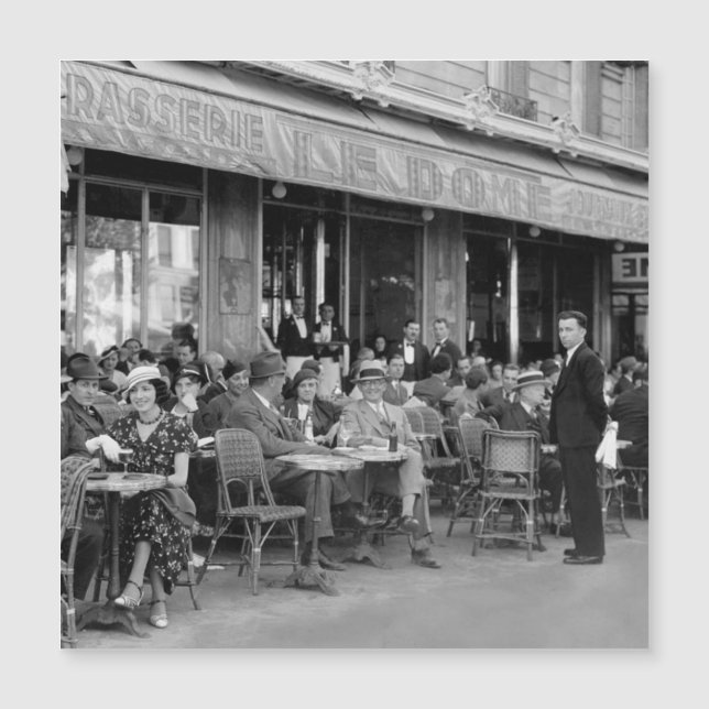 Schwarzes u. weißes Paris-Café Magnetkarte (Vorderseite)