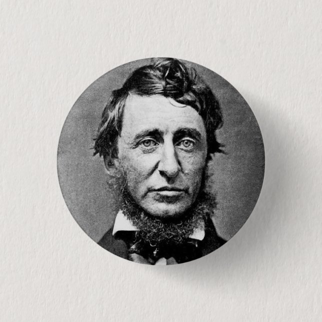 Schwarzes u. weißes Porträt Henry David Thoreaus Button (Vorderseite)