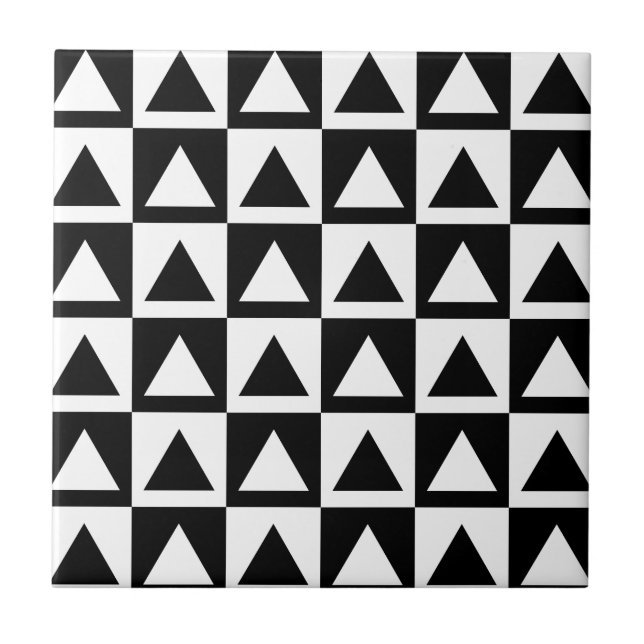 Schwarzes u. weißes Retro Geometrics Fliese (Vorderseite)