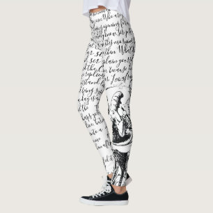 Schwarzes u. weißes Skript-Vintage Alice im Leggings