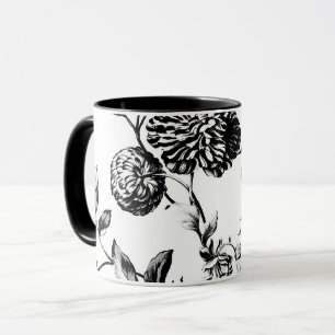 Schwarzes u. weißes Vintages botanisches Tasse