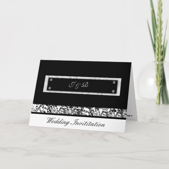 Schwarzes u. weißes Wedding Blumeninvititation, Einladung (Vorderseite)