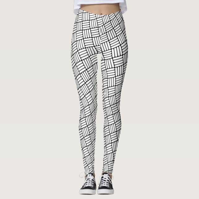 Schwarzes u. weißes winkliges Luken-Muster Leggings (Vorderseite)