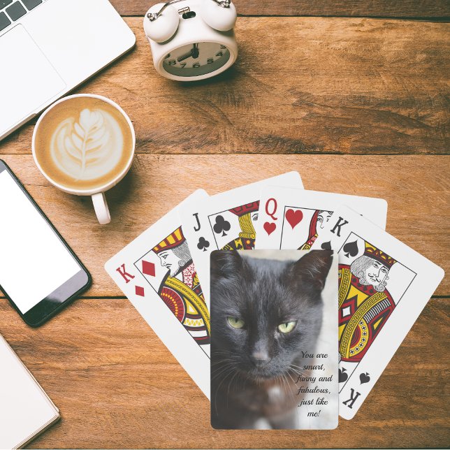 Schwarzes Übersichtsbild mit Motivierend Zitat Spielkarten (Black cat playing cards)