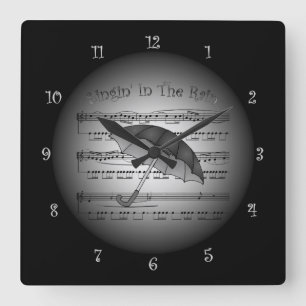 Schwarzes Umbrella~Singin' in den Rain~3-D Noten Quadratische Wanduhr