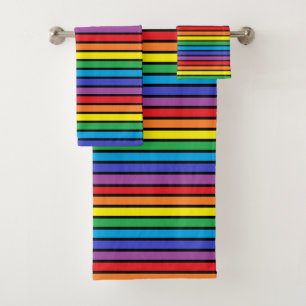 Schwarzes umrissene Regenbogen-Streifen Badhandtuch Set