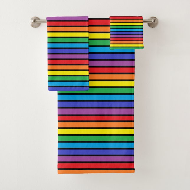 Schwarzes umrissene Regenbogen-Streifen Badhandtuch Set (Insitu)