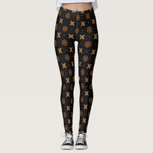 Schwarzes und antikes goldenes ornamentales geomet leggings