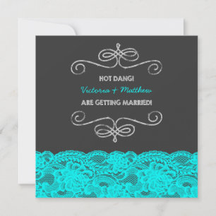 Schwarzes und aquamarine blaue Hochzeit Einladung