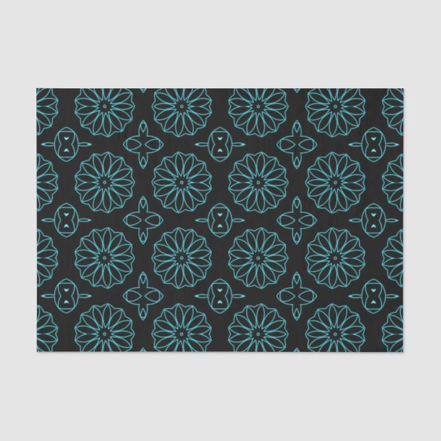 Schwarzes und Aquamarines, stilvolles, geometrisch Seidenpapier (Vorderseite)