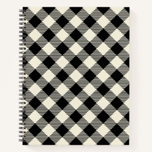 Schwarzes und beiges diagonales Gingham-Karo-Muste Notizbuch